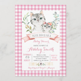 rosa flicka i Kattunge-barnduschen Inbjudningar