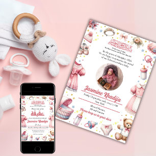 Rosa Flicka Islamic Birth Notice of Inbjudningar
