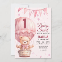 Rosa Flicka Luft Ballon Nalle Födelsedag