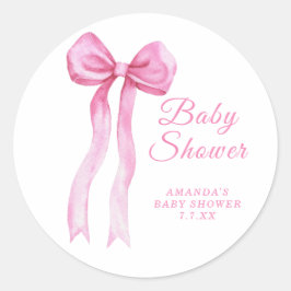 Rosa flicka med rosett baby shower runt klistermärke