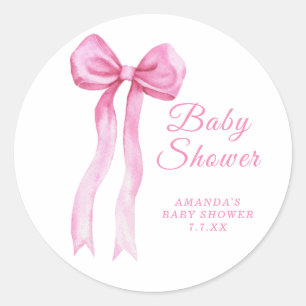 Rosa flicka med rosett baby shower runt klistermärke