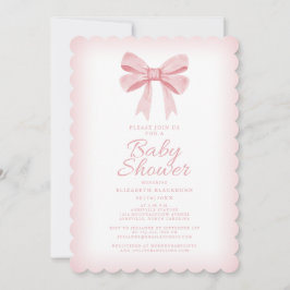 Rosa flicka med vattenfärg och rosett Baby Shower Inbjudningar