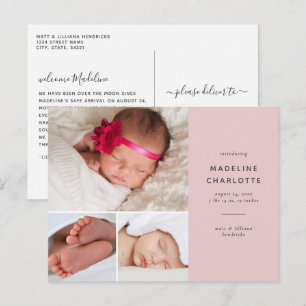 Rosa Flicka Multi-Photo Newborn-meddelande Vykort