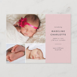 Rosa Flicka Multi-Photo Newborn-meddelande Vykort