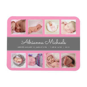 Rosa Flicka Newborn Photo Collage Notice Magnet