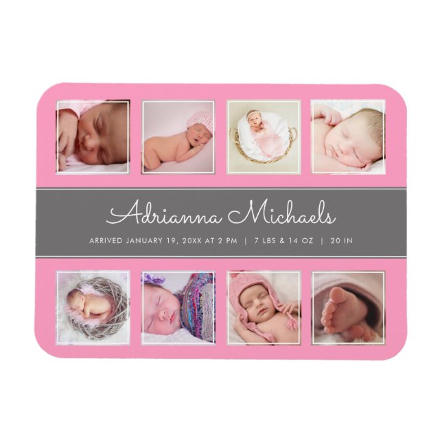 Rosa Flicka Newborn Photo Collage Notice Magnet (Horisontell)