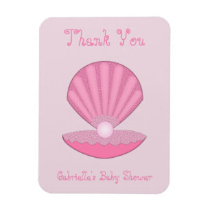 Rosa Flicka Ostron snäcka och Pearl Baby Shower Magnet