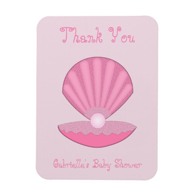Rosa Flicka Ostron snäcka och Pearl Baby Shower Magnet (Vertikal)