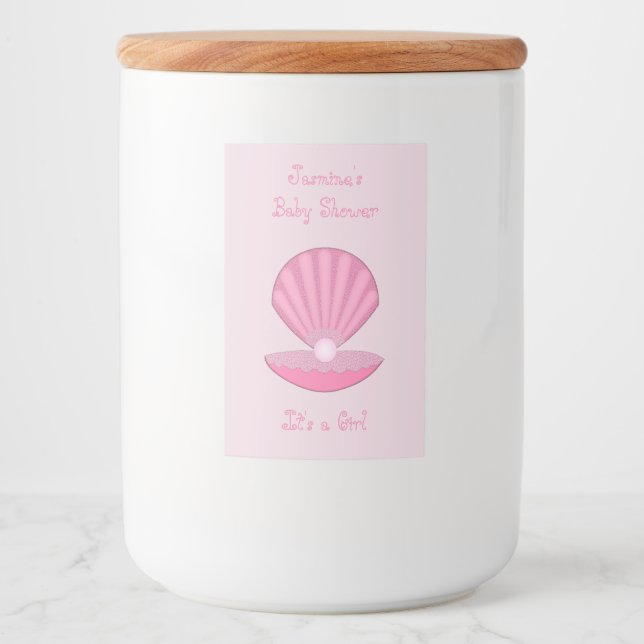Rosa Flicka Ostron snäcka och Pearl Baby Shower Mat Etikett (Framsida)