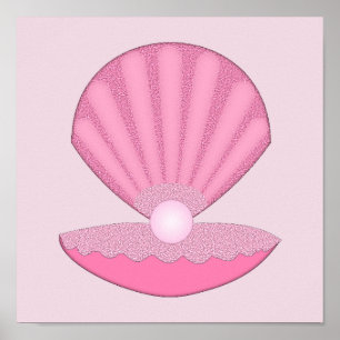 Rosa Flicka Ostron snäcka och Pearl Poster