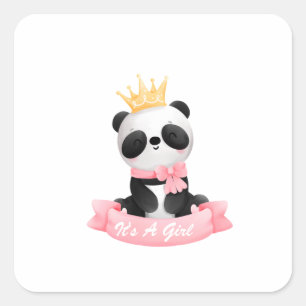 Rosa Flicka Panda.. Det är en flicka Babyskare Fyrkantigt Klistermärke