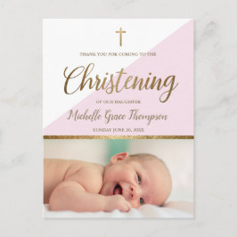 Rosa Flicka Photo Christening Tack Vykort