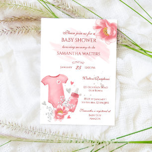 Rosa flicka romper blommor, babydusch för blommor  inbjudningar