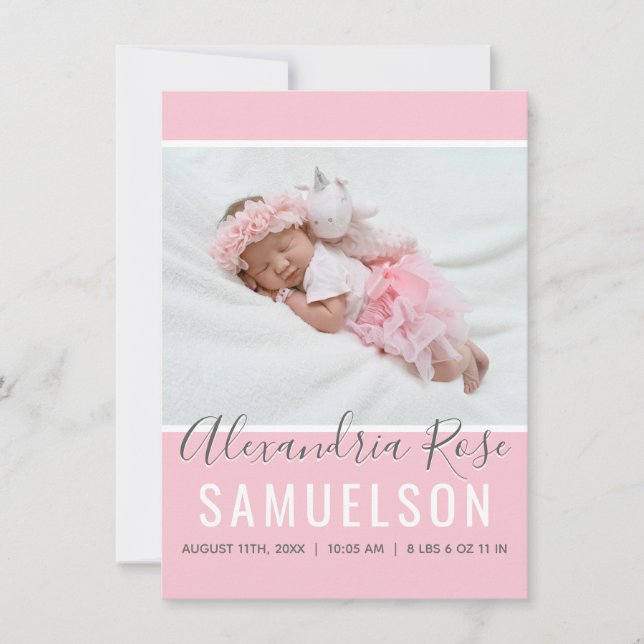 Rosa Flicka Tack Baby Shower | FOTO Kort (Framsida)
