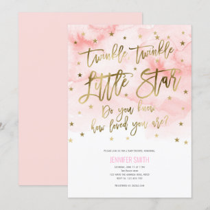 Rosa, Flicka, Twinkle Little stars, Baby Shower Inbjudningar