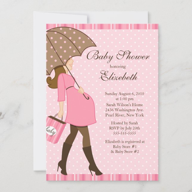 Rosa flickababy shower för modern gravid mamma inbjudningar (Framsida)