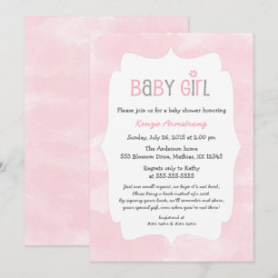 Rosa flickababy shower för vattenfärg + komma med inbjudningar