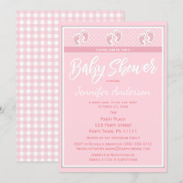Rosa flickafotspårbaby shower inbjudningar