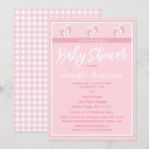Rosa flickafotspårbaby shower inbjudningar