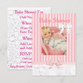 Rosa flickas spetsiga baby shower-inbjudan inbjudningar