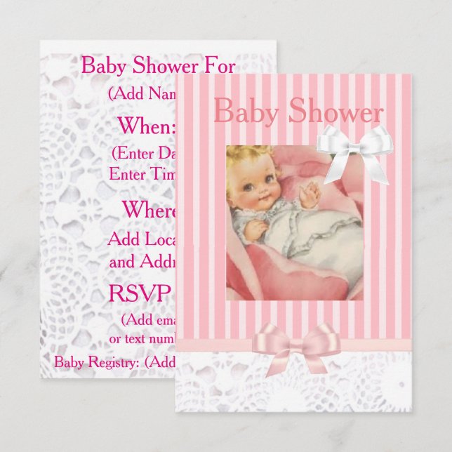 Rosa flickas spetsiga baby shower-inbjudan inbjudningar (Fram/baksida)