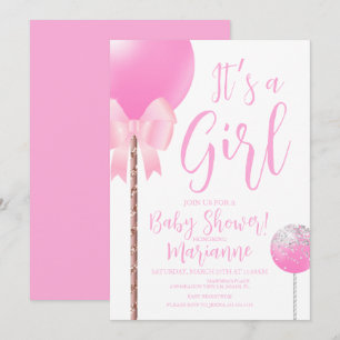Rosa flickig Cake Pop slinga Baby Shower Inbjudningar