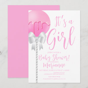 Rosa flickig Cake Pop-sluss Baby Shower    Inbjudningar