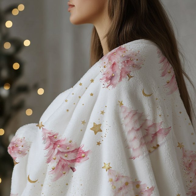 Rosa flickig julgran  fleecefilt (Pink Christmas Tree Blanket)