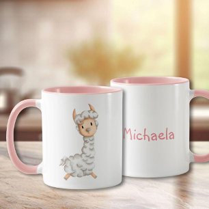 Rosa flickig lama-ritning mugg