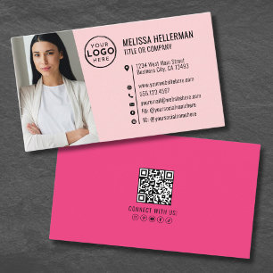 Rosa flickig QR-kod foto logotyp Visitkort