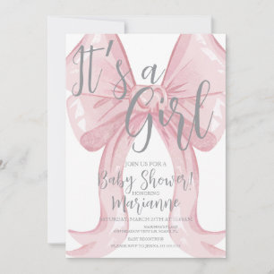 Rosa flickig rosett baby shower    inbjudningar