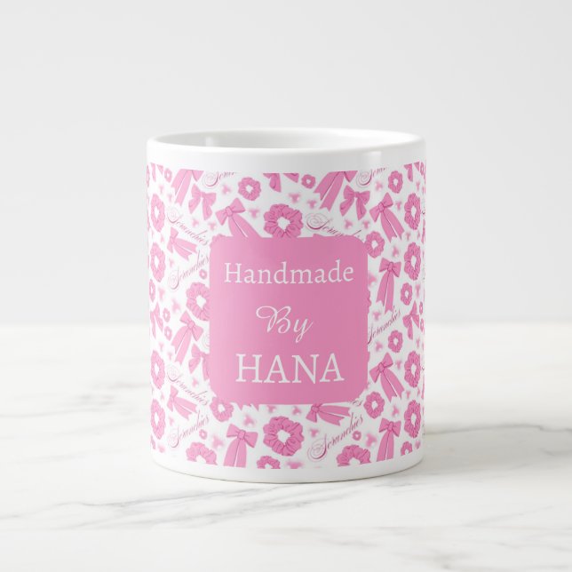 Rosa flickigt Scrunchies-mönster Sött hår tillbehö Jumbo Mugg (Framsidan)