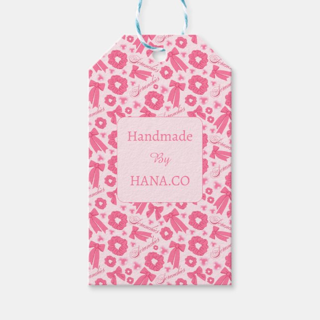 Rosa flickigt Scrunchies-mönster Sött hår tillbehö Presentetikett (Framsidan)