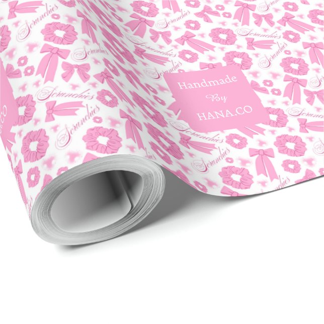 Rosa flickigt Scrunchies-mönster Sött hår tillbehö Presentpapper (Rulle Hörn)