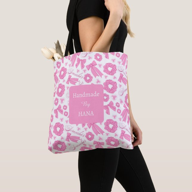 Rosa flickigt Scrunchies-mönster Sött hår tillbehö Tygkasse (Närbild)