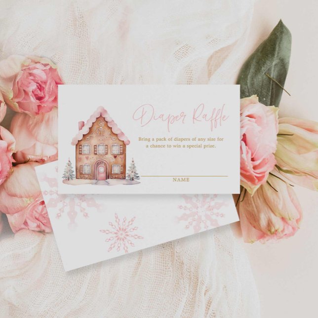 Rosa Flickjulkalender Raffle Biljett Tilläggskort (Pink Winter Gingerbread House Baby shower Diaper Raffle Ticket)