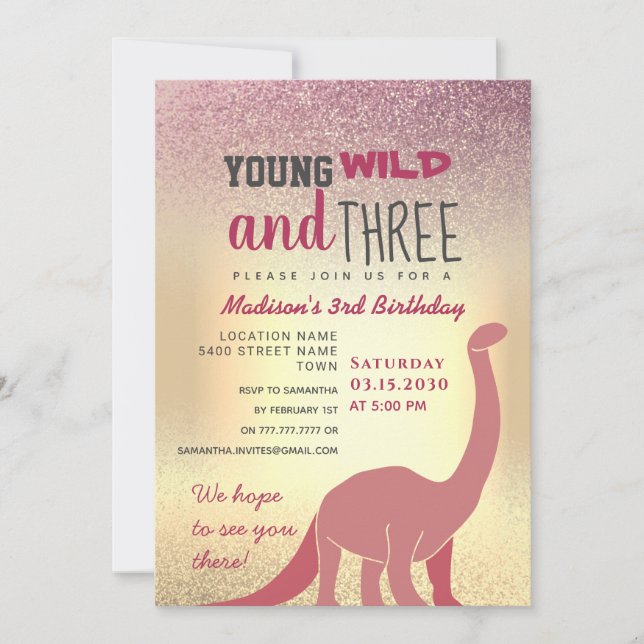 Rosa Flickor 3:e födelsedagsinbjudan Inbjudningar (Framsida)