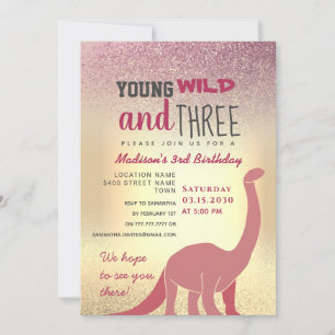 Rosa Flickor 3:e födelsedagsinbjudan Inbjudningar