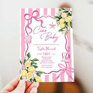 Rosa flickor citron Ciao Baby italiensk baby showe Inbjudningar