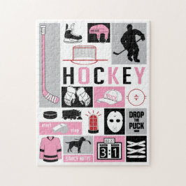 Rosa Flickor Hockey Inslag Stick Puck Player Pussel