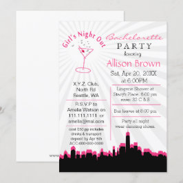 rosa flickor natten ut i staden Bachelorette Party Inbjudningar