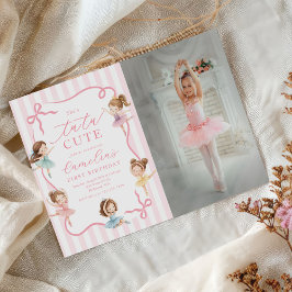 Rosa flickors båge tutu ballerina 1-års födelsedag inbjudningar