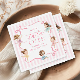 Rosa flickors båge tutu ballerina 1-årsdag pappersservett