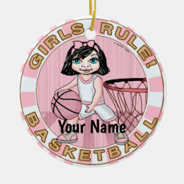 Rosa flickors basketboll julgransprydnad keramik