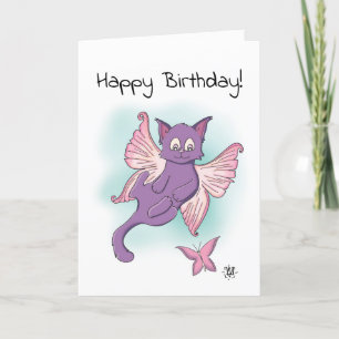 Rosa Flies Kitten Grattis på födelsedagen Kort