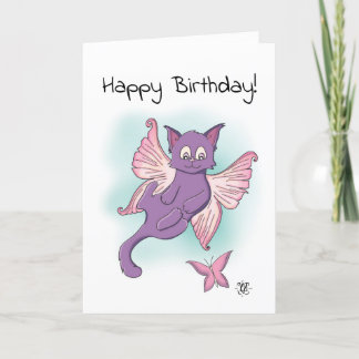 Rosa Flies Kitten Grattis på födelsedagen Kort