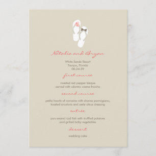 Rosa Flinflip flops Beach Wedding Menu Card Meny
