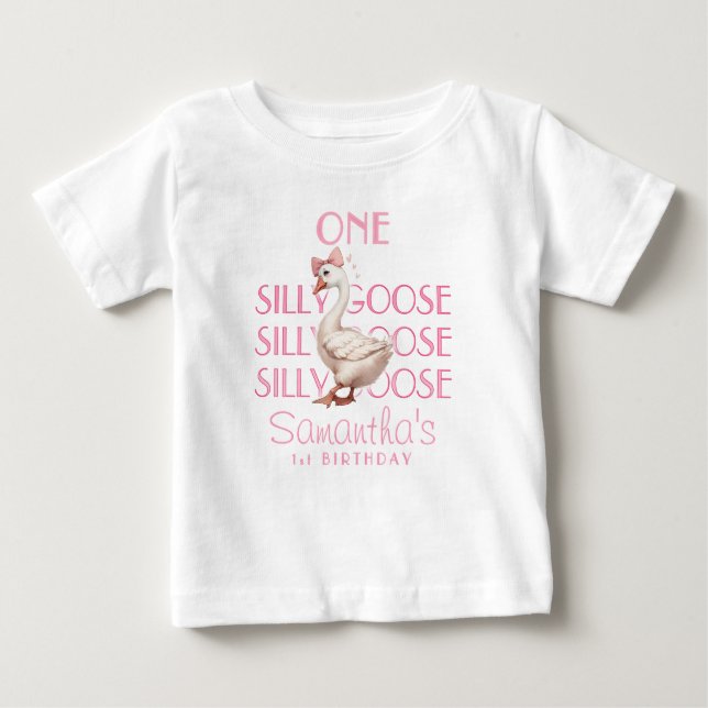 Rosa Flirt En Dum Goose Tjej 1-årsdag T Shirt (Framsida)