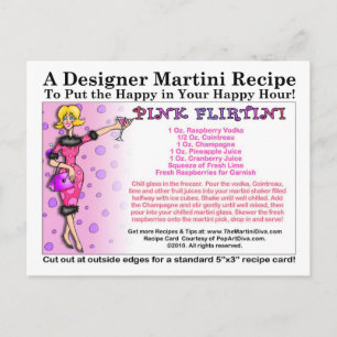 Rosa Flirtini Martini Recept Card-vykort Vykort