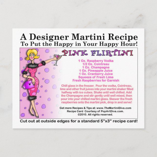 Rosa Flirtini Martini Recept Card-vykort Vykort (Framsida)